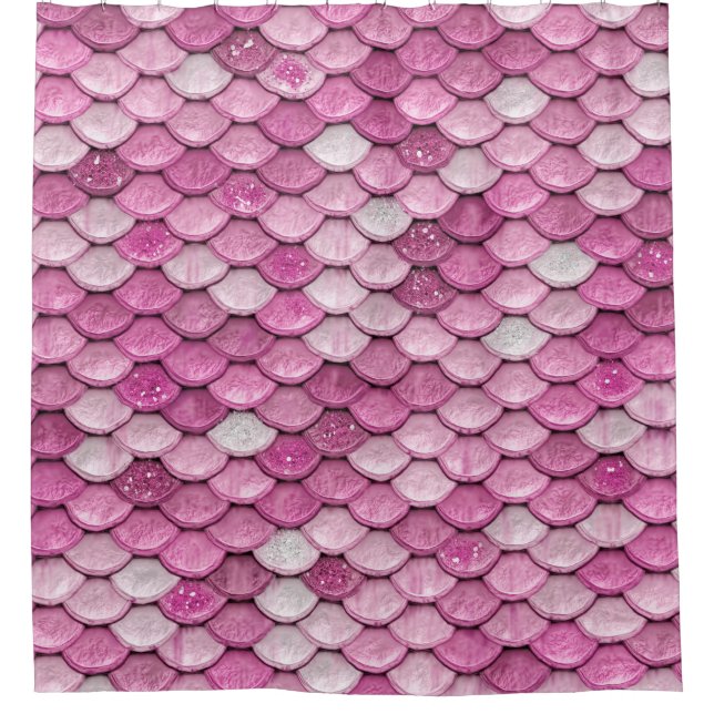 Sparkle Glitzer Rosa Lila Meerjungenskala Duschvorhang (Vorderseite)