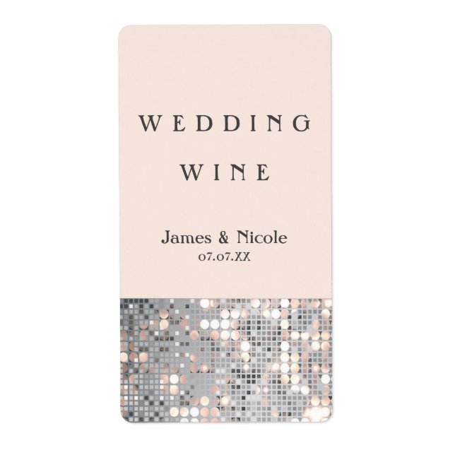 Sparkle Glitzer Sequins Glam Wedding Wine Labels (Vorne)