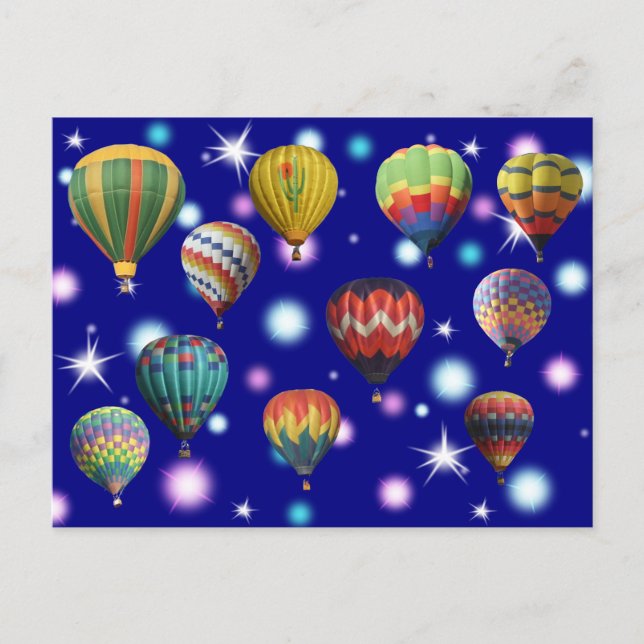 Sparkle glühende rosa blaue Sterne Heißluftballons Postkarte (Vorderseite)
