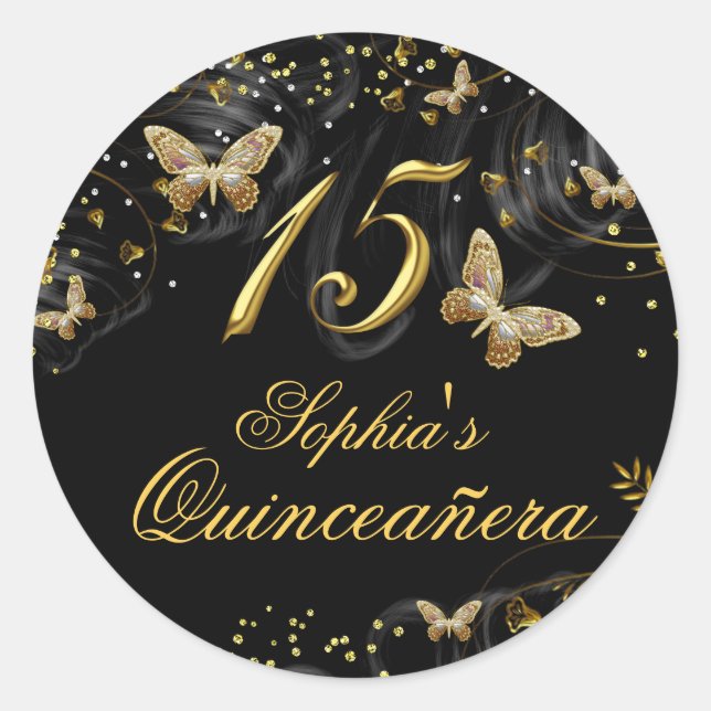 Sparkle Gold & Black Butterfly Sticker (Vorderseite)
