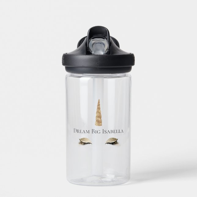 Sparkle Gold Glam Unicorn Wasserflasche Trinkflasche (Vorne)