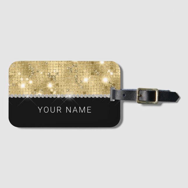 Sparkle Gold Glitzer Individuelle Name Gepäckanhänger (Vorderseite (Horizontal))