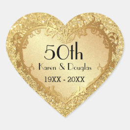 Sparkle Gold Heart 50. Hochzeitstag Herz-Aufkleber
