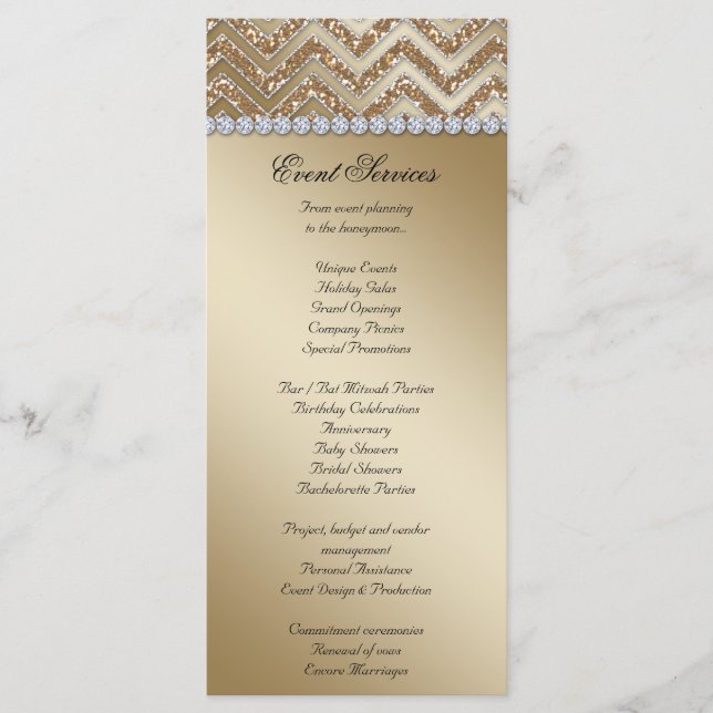 Sparkle Gold Zickzack Hochzeitskarten Programm (Vorderseite)