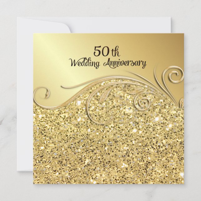 Sparkle Golden 50. Hochzeitstag Einladung (Vorderseite)
