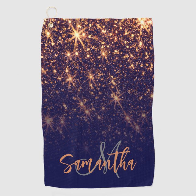 Sparkle Golden Glitzer Golfhandtuch (Vorderseite)
