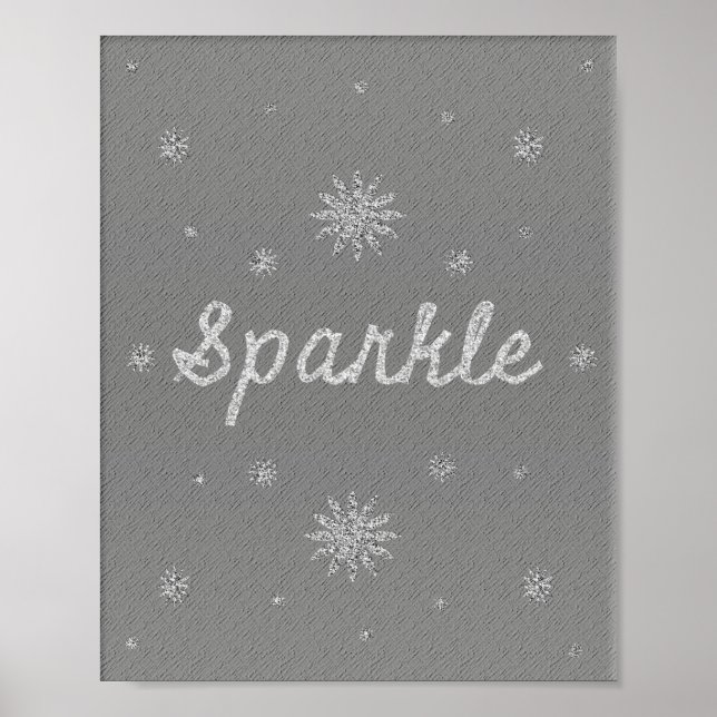 Sparkle Grau mit Silver Glitzer Poster (Vorne)