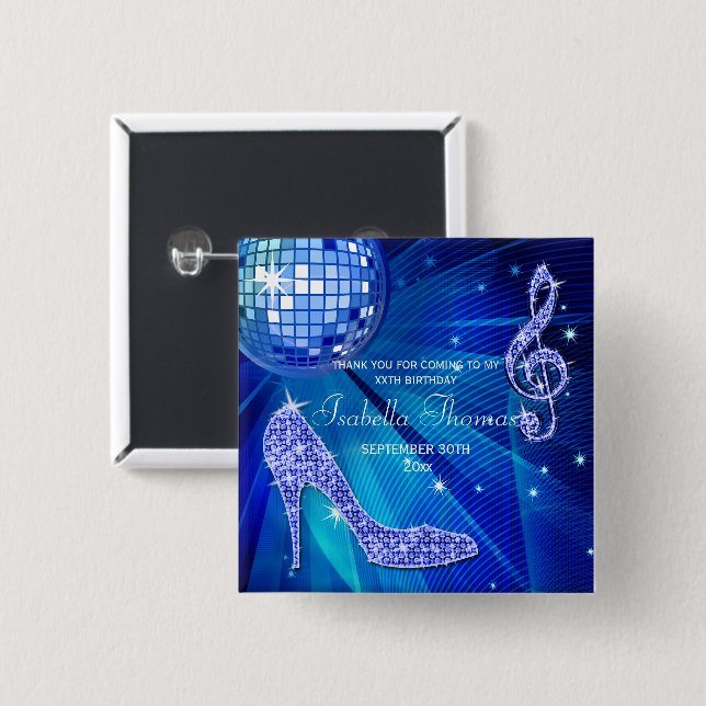 Sparkle Heelses Blue Disco Ball Geburtstag Vielen  Button (Vorne & Hinten)