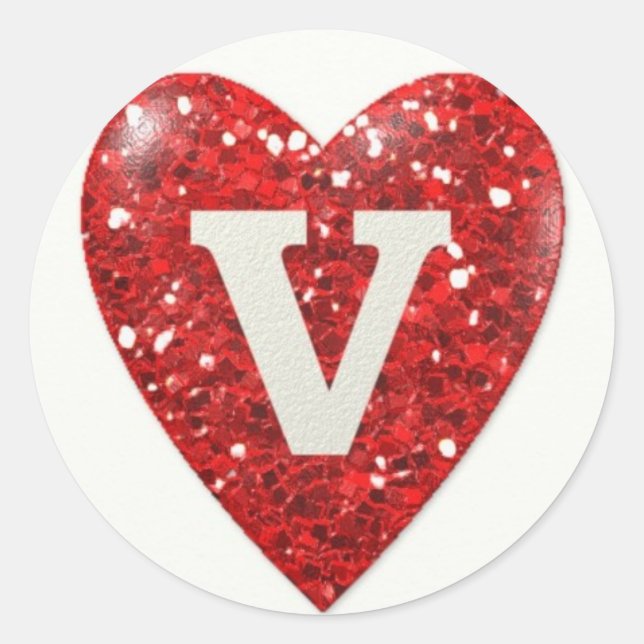 Sparkle Herz mit Letter V Runder Aufkleber (Vorderseite)
