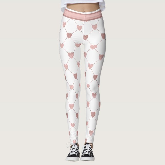Sparkle Herz rosa auf Weiß Leggings (Vorderseite)