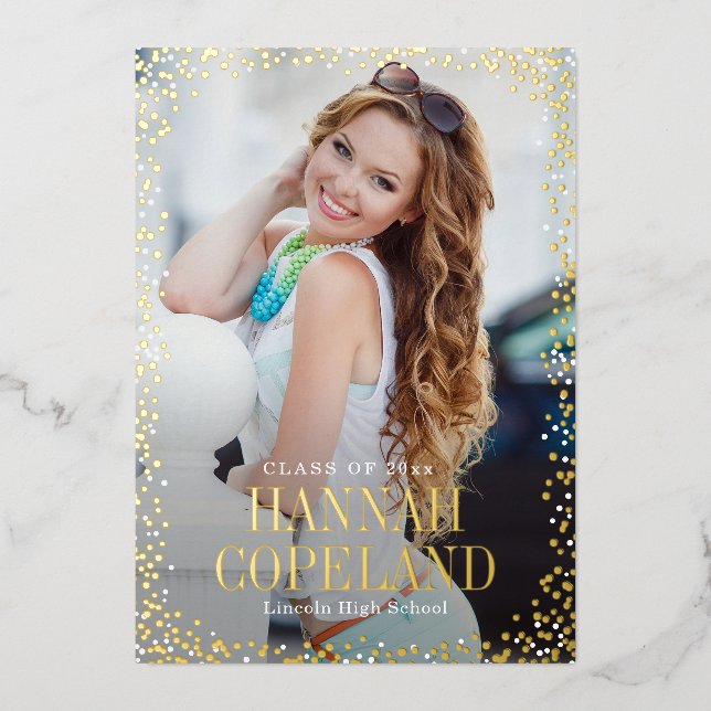 Sparkle Highlights Abschluss Portrait Foto Folieneinladung (Vorderseite)