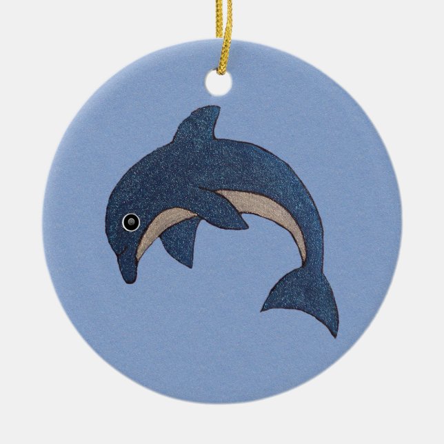 Sparkle Jumping Dolphin Dark Blue White Swirl Auge Keramik Ornament (Vorne)