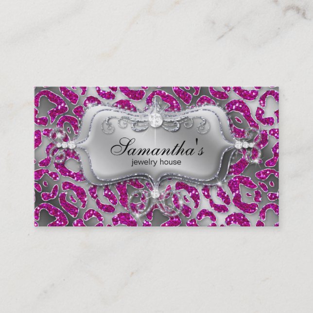Sparkle Juwelier Business Card Zebra Hot Pink Silv Visitenkarte (Vorderseite)
