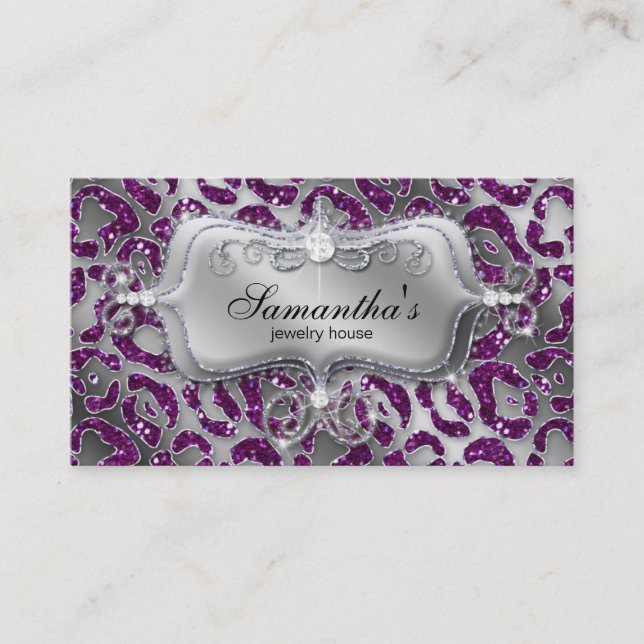 Sparkle Juwelier Business Card Zebra Silver Lila Visitenkarte (Vorderseite)
