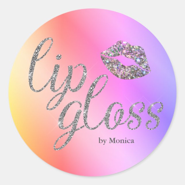 Sparkle Kiss Rainbow Lip Gloss Runder Aufkleber (Vorderseite)