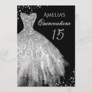 Sparkle Kleid Silver Black Quinceanera Einladung