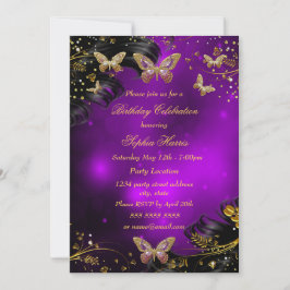 Sparkle lila Gold Black Butterfly Geburtstagsparty Einladung