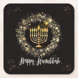 Sparkle Menorah Hanukkah Rechteckiger Pappuntersetzer<br><div class="desc">Hanukkah Party-Design mit goldener Menorah und silber-goldene Glitzern auf schwarzem Hintergrund.</div>