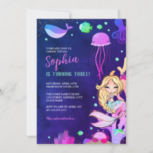 Sparkle Mermaid Under Sea Birthday Party Einladung