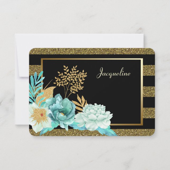 Sparkle Mint Gold Floral Bridesmaid Einladung (Vorderseite)