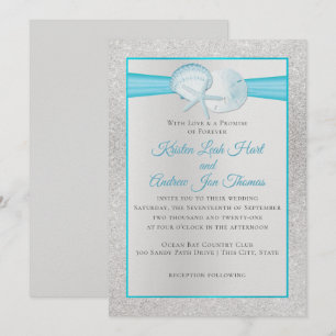 Sparkle Muscheln Tropical Blue Beach Wedding Einladung