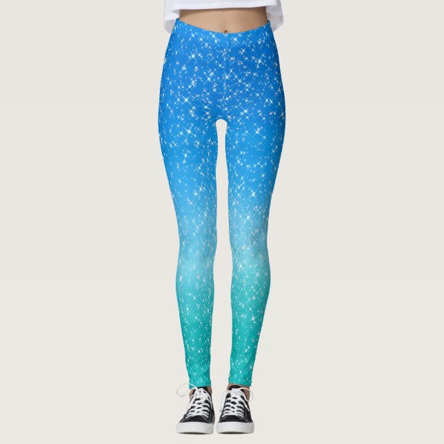 Sparkle Ombre Blue und Green Glitzer Leggings (Vorderseite)