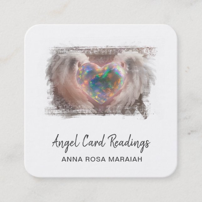 *~* Sparkle Opal Heart QR Angel Wings AP78 Gold Quadratische Visitenkarte (Vorderseite)
