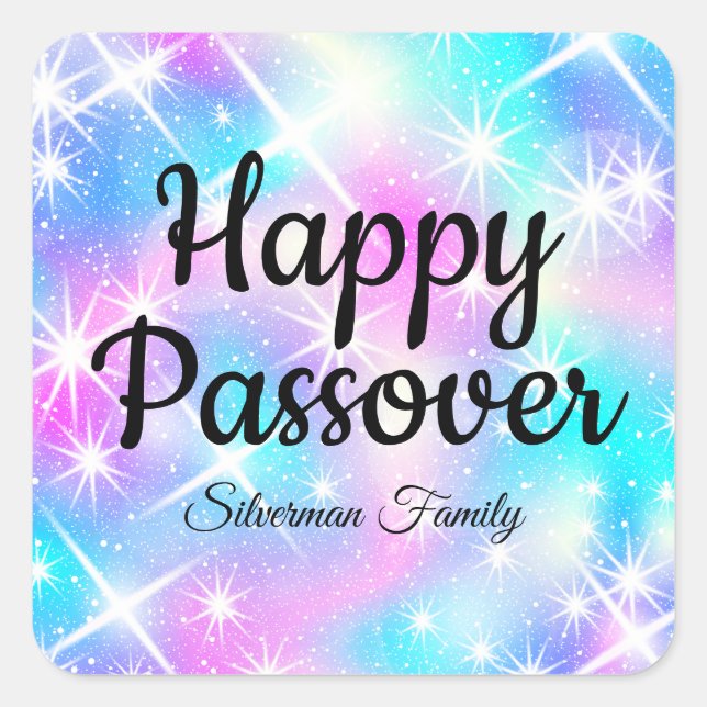 Sparkle Pastel Jüdischer Pesach Happy Passover Quadratischer Aufkleber (Vorderseite)