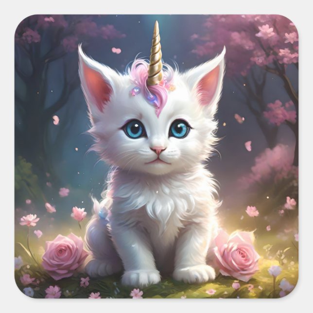 "Sparkle Paws: Die verzauberte Einhornkugel" Quadratischer Aufkleber (Vorderseite)