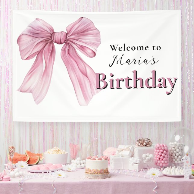 Sparkle Pink Coquette Bow 1. Banner (Party)