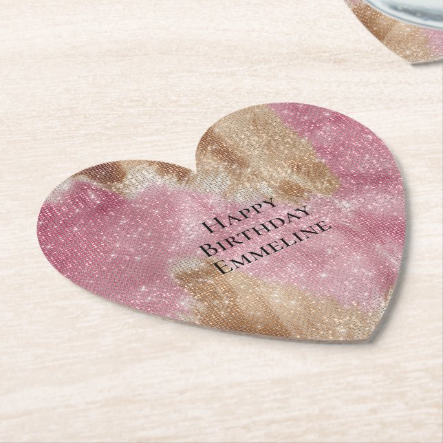Sparkle Pink Cream Gold Cowgirl Cowhide Birthday Untersetzer (angewinkelt)
