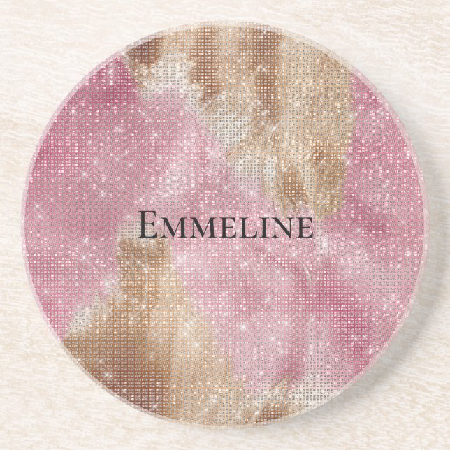Sparkle Pink Cream Gold Cowgirl Cowhide Getränkeuntersetzer (Vorne)