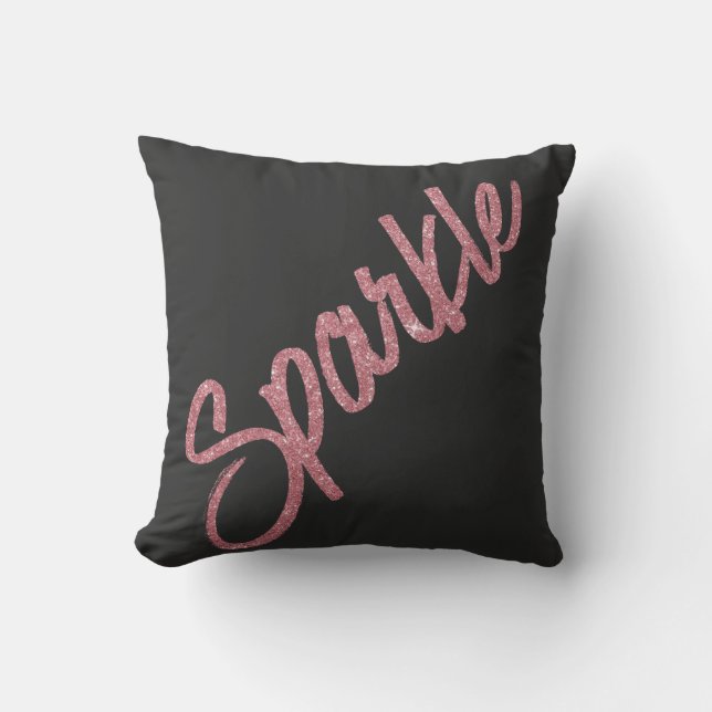 Sparkle Pink Glitter Brushstroke Typography Black Kissen (Vorderseite)