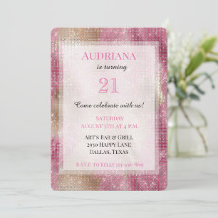 Sparkle Pink Gold Cowgirl Cowhide Birthday Einladung