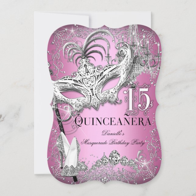 Sparkle Pink Masquerade Quinceanera Geburtstag Einladung (Vorderseite)