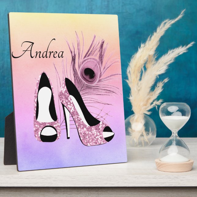 Sparkle Pink Pumps Extravagant Personalisiert Fotoplatte (Seite)