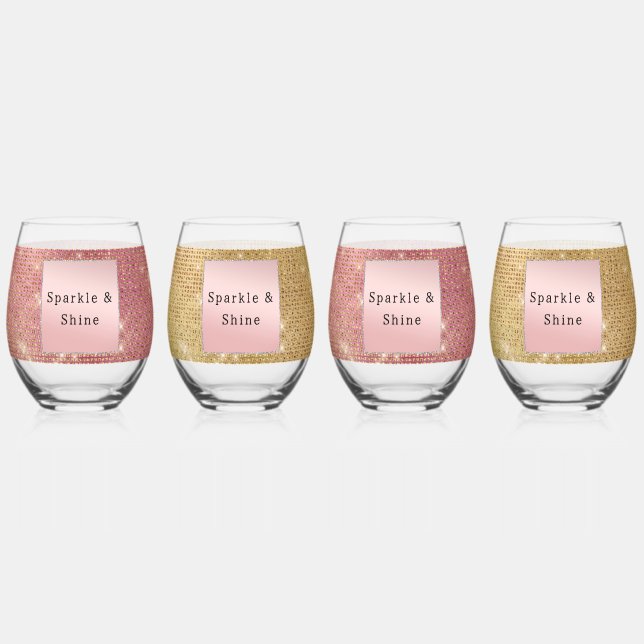 Sparkle Pink und Gold Glam Weinglas Ohne Stiel (Hinten)