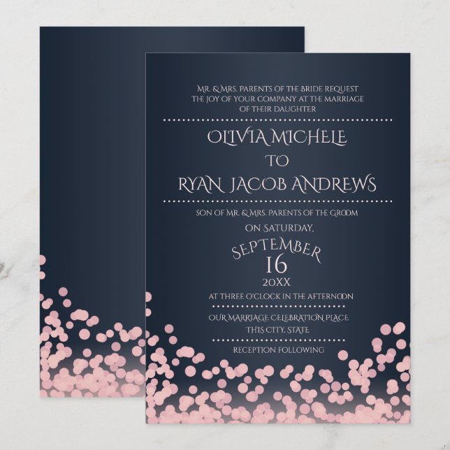 Sparkle Pink und Marinekonfetti Gala Wedding Einladung (Vorne/Hinten)