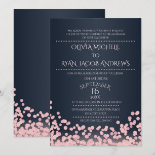 Sparkle Pink und Marinekonfetti Gala Wedding Einladung