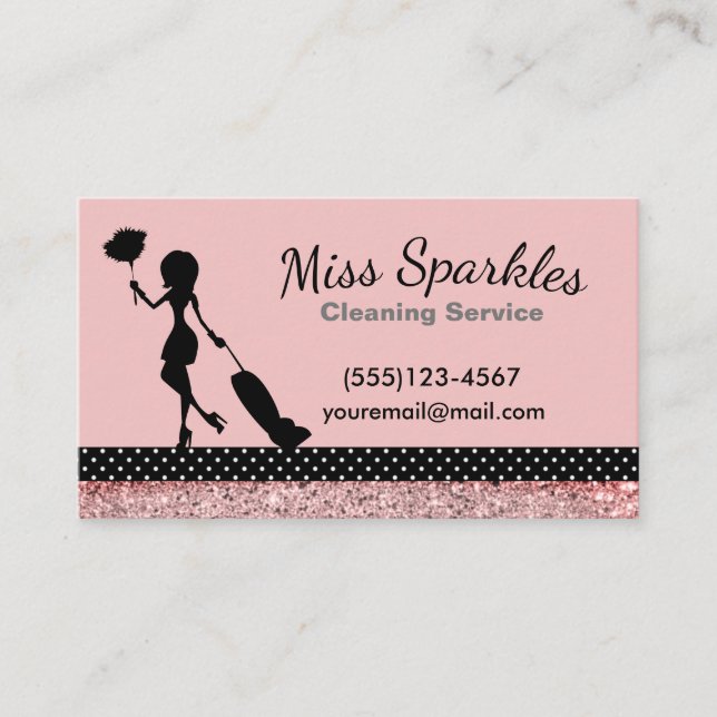 Sparkle Polka Dot Maid House Reinigungsdienste Visitenkarte (Vorderseite)