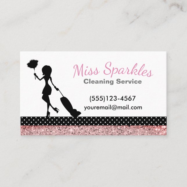 Sparkle Polka Dot Maid House Reinigungsdienste Visitenkarte (Vorderseite)
