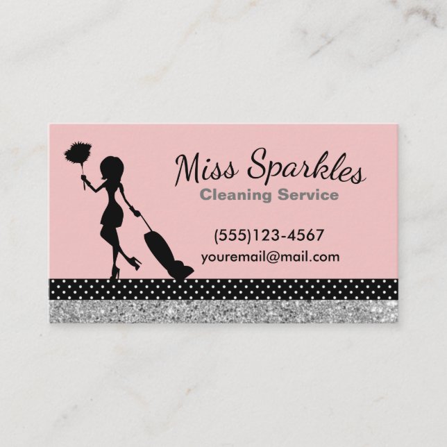 Sparkle Polka Dot Maid House Reinigungsdienste Visitenkarte (Vorderseite)