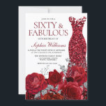 Sparkle Red Dress & Rose 60. Geburtstagsparty Einladung<br><div class="desc">Sparkle Red Dress & Rose 60. Geburtstagsparty Einladung Siehe Matching Kollektion in Niche und Nest Store Vielen Dank</div>