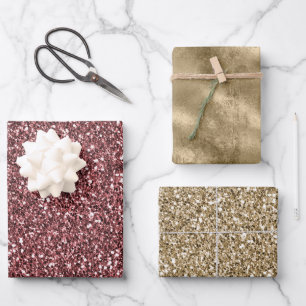 Sparkle Red Glitz Gold Glitzer Geschenkpapier Set