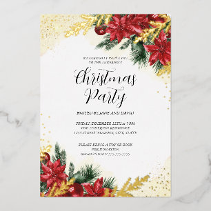 Sparkle Red Gold Foliage Weihnachtsfeiertag Party Folieneinladung
