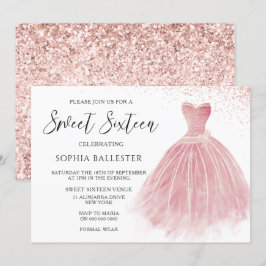 Sparkle Rose Gold Blush Gown Sweet 16 Party Einladung