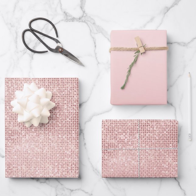 Sparkle Rose Gold Glam Geschenkpapier Set (Vorderseite)