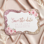 Sparkle Rose Gold Glitzer und Blumen Save the Date<br><div class="desc">Imitate funkeln Rose goldener Glitzer Rahmen und "Save the Date" Drehbuch mit rot rosa Blumen,  elegant und stilvoll. Tolle Save the Date Karte für moderne Hochzeiten,  romantische Hochzeiten und botanische Gartenhochzeiten. Sehen Sie sich alle passenden Stücke in der Sammlung an.</div>