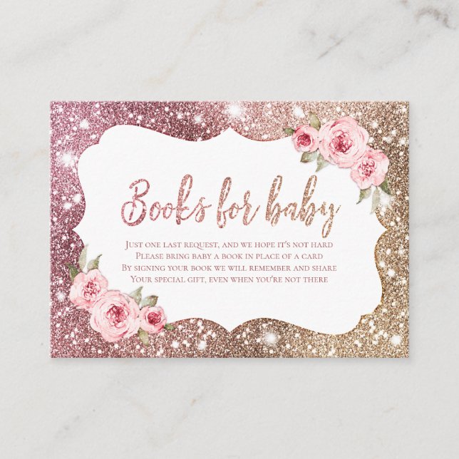 Sparkle Rose Gold Glitzer und Blumenbücher wünsche Begleitkarte (Vorderseite)