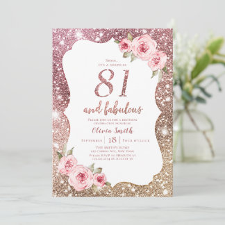 Sparkle Rose Gold Glitzer und Blüten 81. Geburtsta Einladung